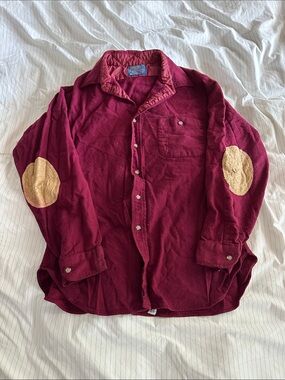 Vintage Pendleton - Burgundy Button-Up Shirt with Tan Elbow Patches - Large